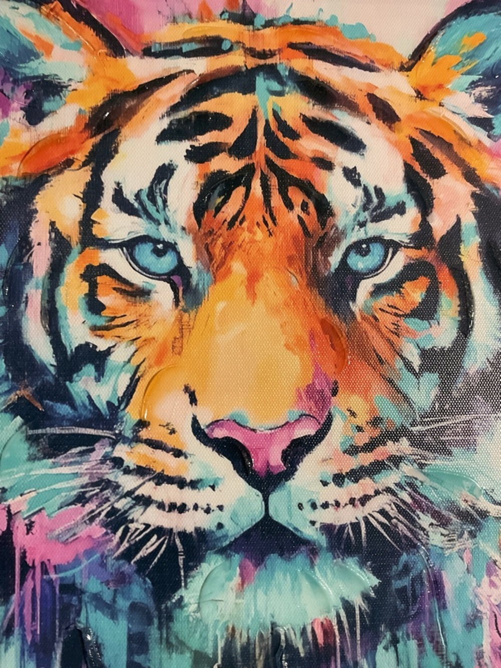 Colorful Tiger Canvas Art Modern Animal Wall Decor 12”x 12”